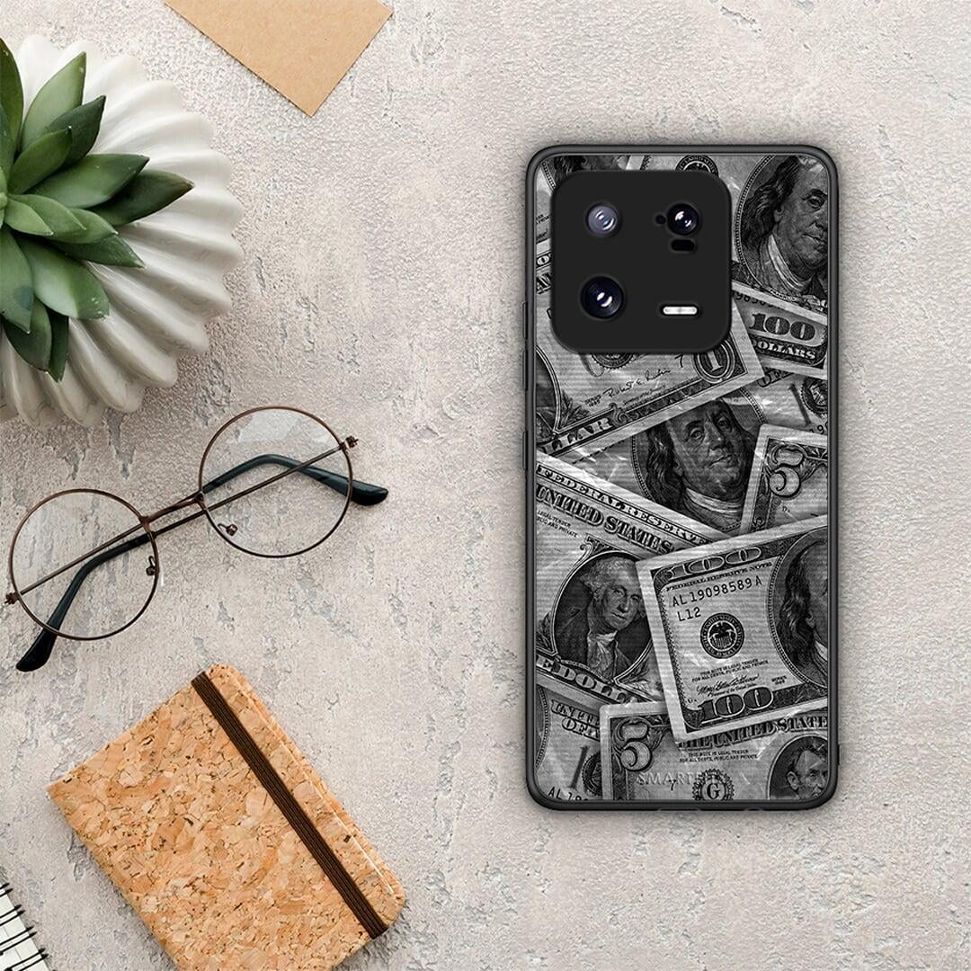 Θήκη Xiaomi 13 Money Dollars από τη Smartfits με σχέδιο στο πίσω μέρος και μαύρο περίβλημα | Xiaomi 13 Money Dollars Case with Colorful Back and Black Bezels