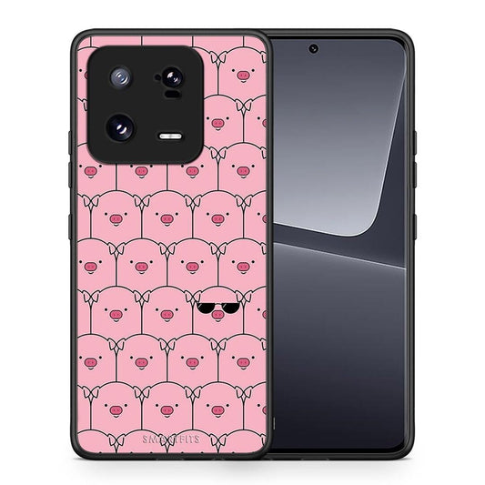 Θήκη Xiaomi 13 Pro Pig Glasses από τη Smartfits με σχέδιο στο πίσω μέρος και μαύρο περίβλημα | Xiaomi 13 Pro Pig Glasses Case with Colorful Back and Black Bezels