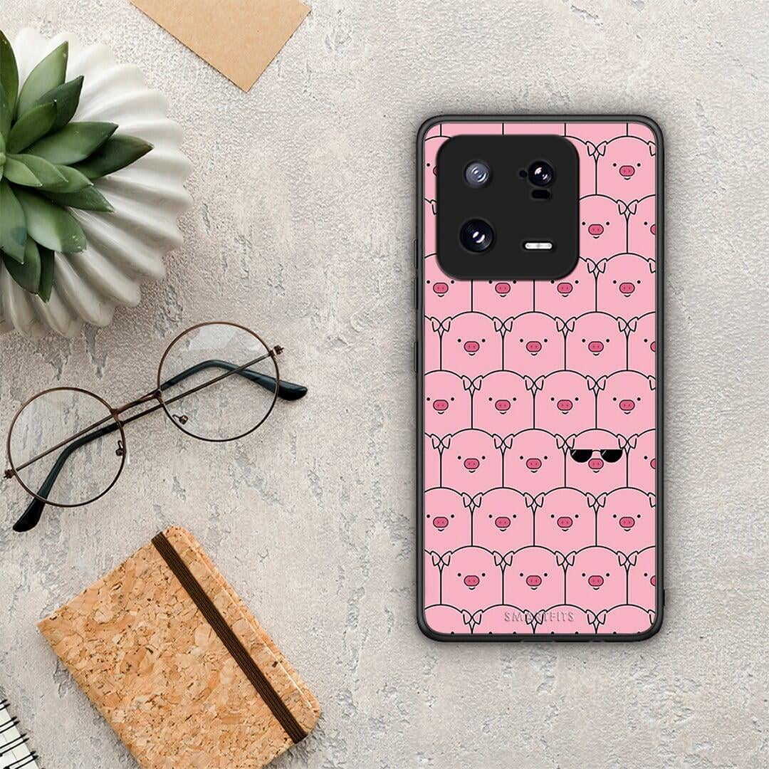 Θήκη Xiaomi 13 Pro Pig Glasses από τη Smartfits με σχέδιο στο πίσω μέρος και μαύρο περίβλημα | Xiaomi 13 Pro Pig Glasses Case with Colorful Back and Black Bezels