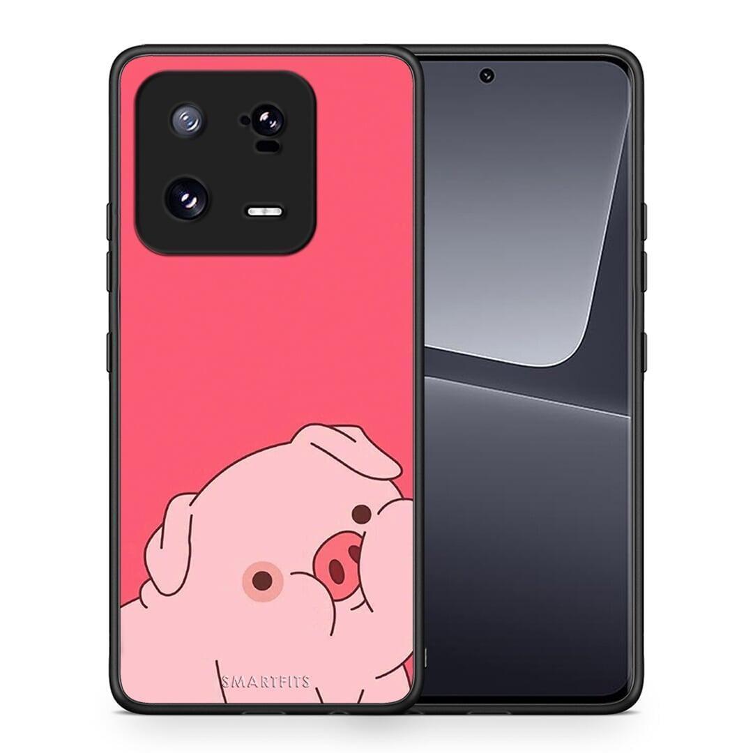 Θήκη Xiaomi 13 Pig Love 1 από τη Smartfits με σχέδιο στο πίσω μέρος και μαύρο περίβλημα | Xiaomi 13 Pig Love 1 Case with Colorful Back and Black Bezels