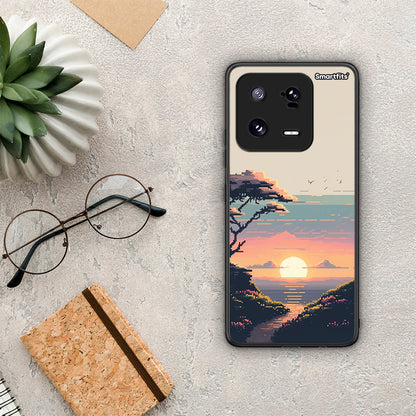 Θήκη Xiaomi 13 Pro Pixel Sunset από τη Smartfits με σχέδιο στο πίσω μέρος και μαύρο περίβλημα | Xiaomi 13 Pro Pixel Sunset Case with Colorful Back and Black Bezels