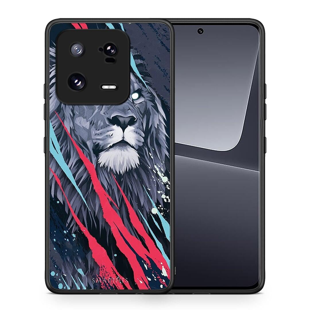 Θήκη Xiaomi 13 Pro PopArt Lion Designer από τη Smartfits με σχέδιο στο πίσω μέρος και μαύρο περίβλημα | Xiaomi 13 Pro PopArt Lion Designer Case with Colorful Back and Black Bezels