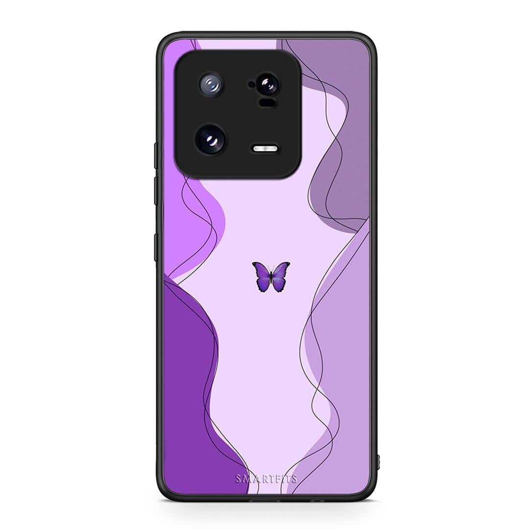 Θήκη Xiaomi 13 Pro Purple Mariposa από τη Smartfits με σχέδιο στο πίσω μέρος και μαύρο περίβλημα | Xiaomi 13 Pro Purple Mariposa Case with Colorful Back and Black Bezels