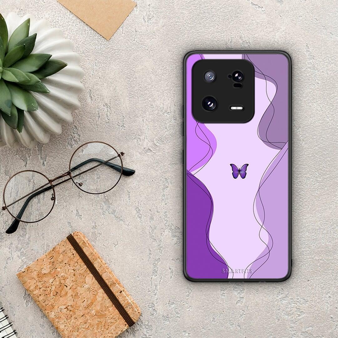 Θήκη Xiaomi 13 Pro Purple Mariposa από τη Smartfits με σχέδιο στο πίσω μέρος και μαύρο περίβλημα | Xiaomi 13 Pro Purple Mariposa Case with Colorful Back and Black Bezels