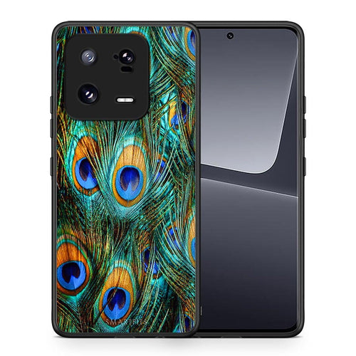 Θήκη Xiaomi 13 Pro Real Peacock Feathers από τη Smartfits με σχέδιο στο πίσω μέρος και μαύρο περίβλημα | Xiaomi 13 Pro Real Peacock Feathers Case with Colorful Back and Black Bezels