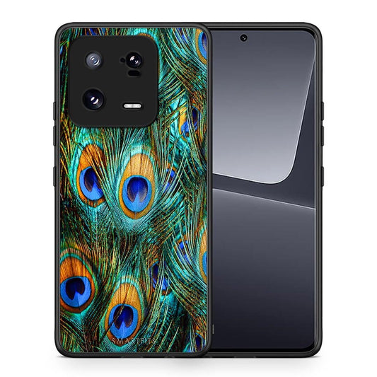 Θήκη Xiaomi 13 Pro Real Peacock Feathers από τη Smartfits με σχέδιο στο πίσω μέρος και μαύρο περίβλημα | Xiaomi 13 Pro Real Peacock Feathers Case with Colorful Back and Black Bezels