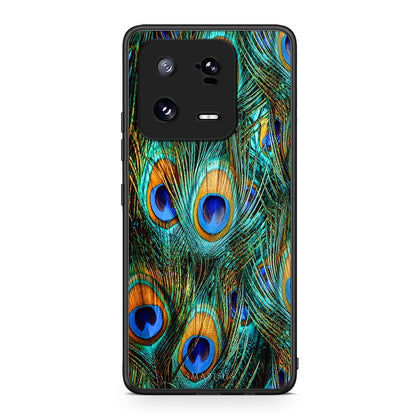 Θήκη Xiaomi 13 Pro Real Peacock Feathers από τη Smartfits με σχέδιο στο πίσω μέρος και μαύρο περίβλημα | Xiaomi 13 Pro Real Peacock Feathers Case with Colorful Back and Black Bezels
