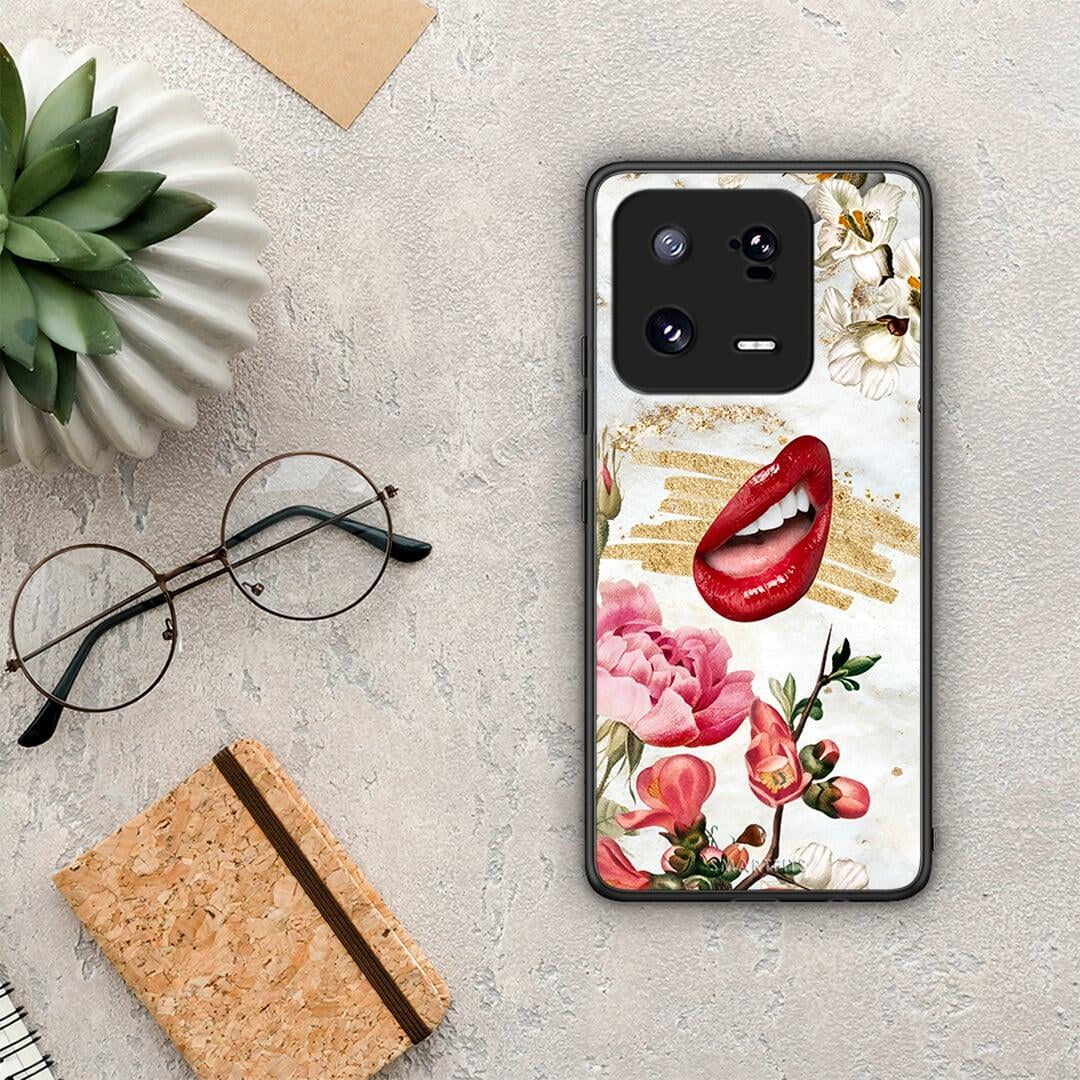 Θήκη Xiaomi 13 Pro Red Lips από τη Smartfits με σχέδιο στο πίσω μέρος και μαύρο περίβλημα | Xiaomi 13 Pro Red Lips Case with Colorful Back and Black Bezels