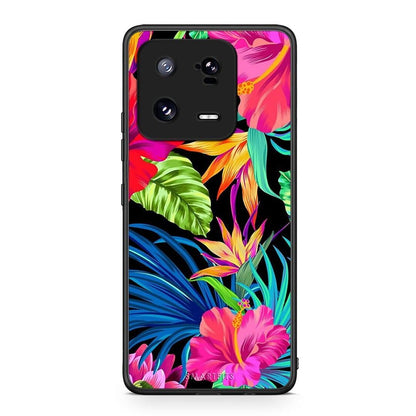 Θήκη Xiaomi 13 Tropical Flowers από τη Smartfits με σχέδιο στο πίσω μέρος και μαύρο περίβλημα | Xiaomi 13 Tropical Flowers Case with Colorful Back and Black Bezels