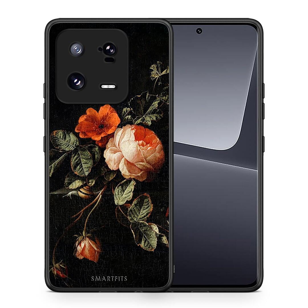 Θήκη Xiaomi 13 Vintage Roses από τη Smartfits με σχέδιο στο πίσω μέρος και μαύρο περίβλημα | Xiaomi 13 Vintage Roses Case with Colorful Back and Black Bezels