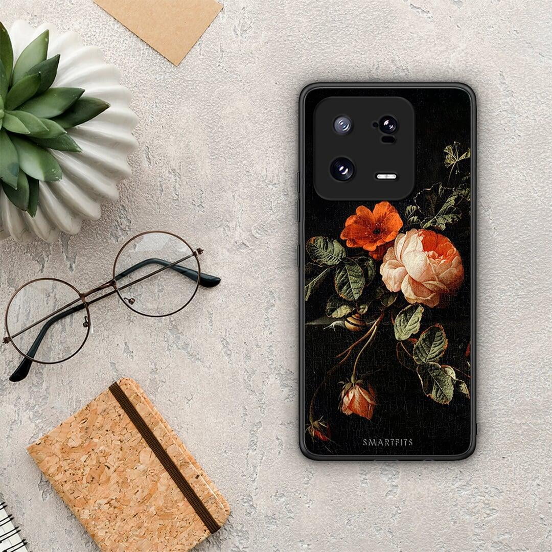Θήκη Xiaomi 13 Vintage Roses από τη Smartfits με σχέδιο στο πίσω μέρος και μαύρο περίβλημα | Xiaomi 13 Vintage Roses Case with Colorful Back and Black Bezels