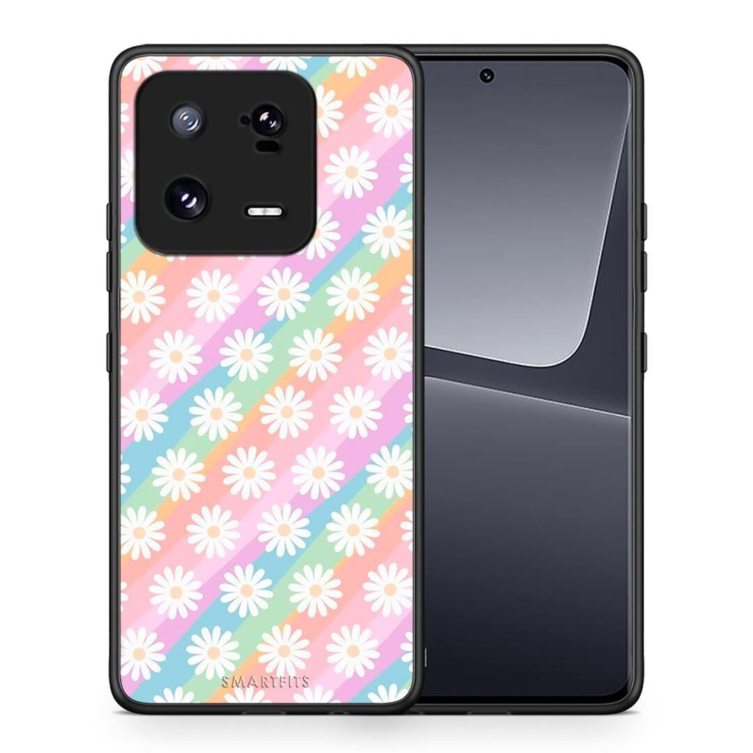 Θήκη Xiaomi 13 White Daisies από τη Smartfits με σχέδιο στο πίσω μέρος και μαύρο περίβλημα | Xiaomi 13 White Daisies Case with Colorful Back and Black Bezels