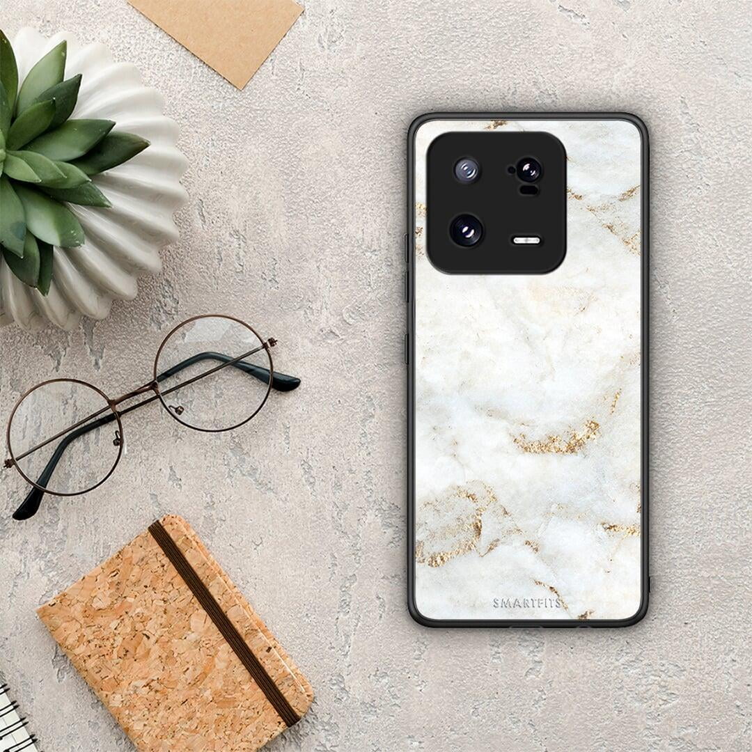 Θήκη Xiaomi 13 White Gold Marble από τη Smartfits με σχέδιο στο πίσω μέρος και μαύρο περίβλημα | Xiaomi 13 White Gold Marble Case with Colorful Back and Black Bezels