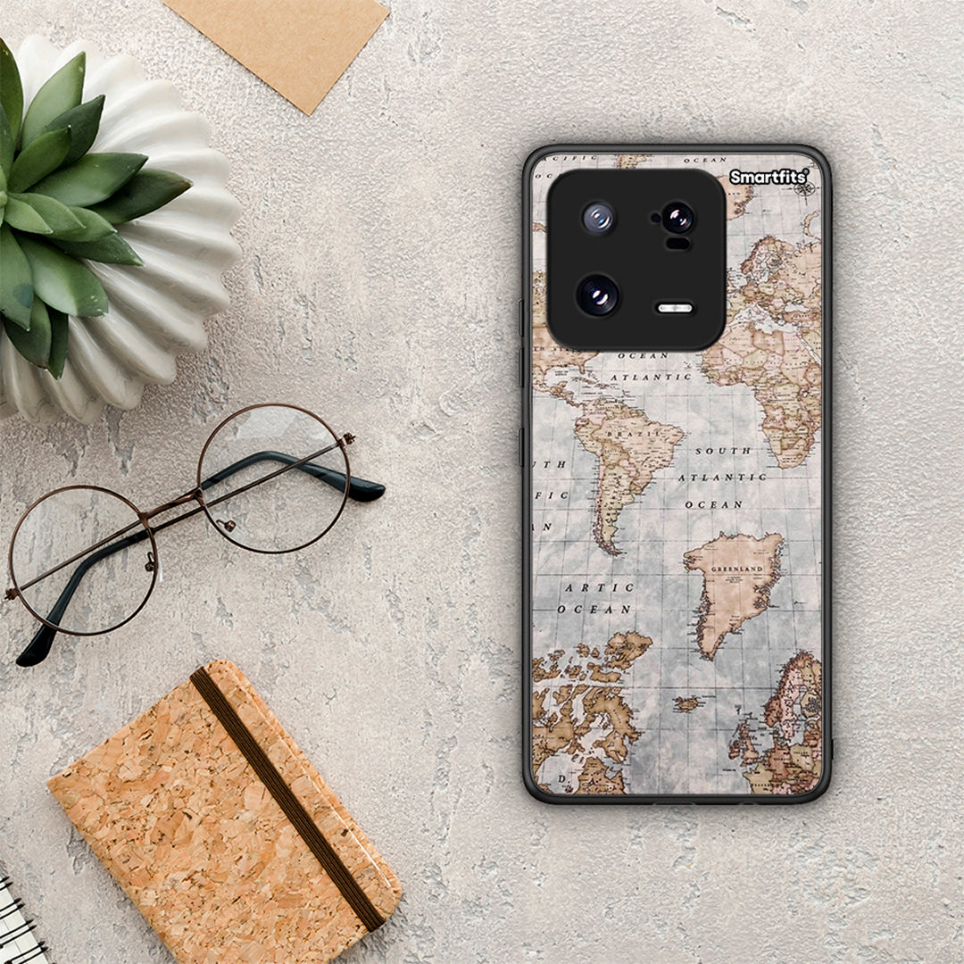 Θήκη Xiaomi 13 World Map από τη Smartfits με σχέδιο στο πίσω μέρος και μαύρο περίβλημα | Xiaomi 13 World Map Case with Colorful Back and Black Bezels