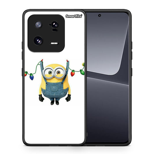 Θήκη Xiaomi 13 Xmas Minion Lights από τη Smartfits με σχέδιο στο πίσω μέρος και μαύρο περίβλημα | Xiaomi 13 Xmas Minion Lights Case with Colorful Back and Black Bezels