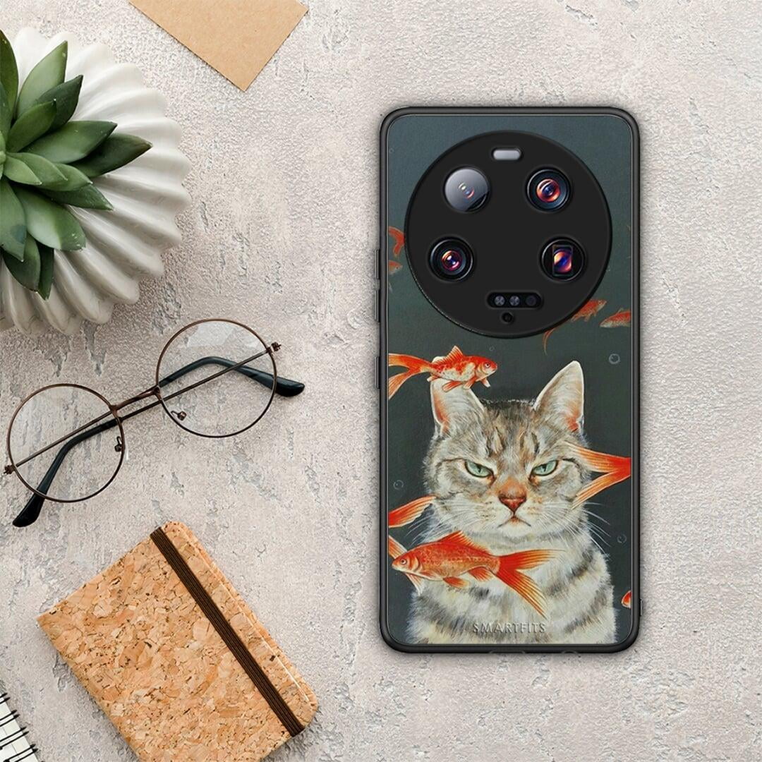 Θήκη Xiaomi 13 Ultra Cat Goldfish από τη Smartfits με σχέδιο στο πίσω μέρος και μαύρο περίβλημα | Xiaomi 13 Ultra Cat Goldfish Case with Colorful Back and Black Bezels