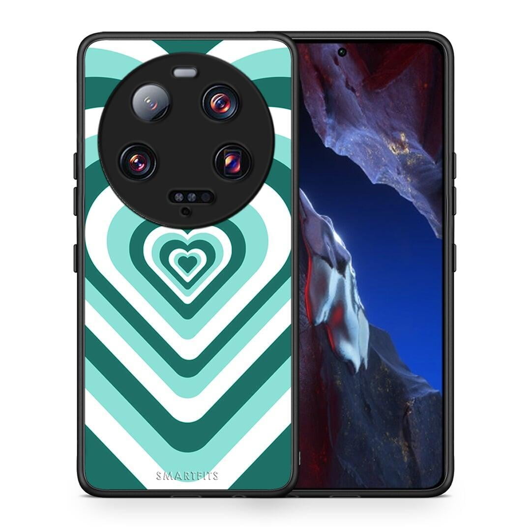 Θήκη Xiaomi 13 Ultra Green Hearts από τη Smartfits με σχέδιο στο πίσω μέρος και μαύρο περίβλημα | Xiaomi 13 Ultra Green Hearts Case with Colorful Back and Black Bezels