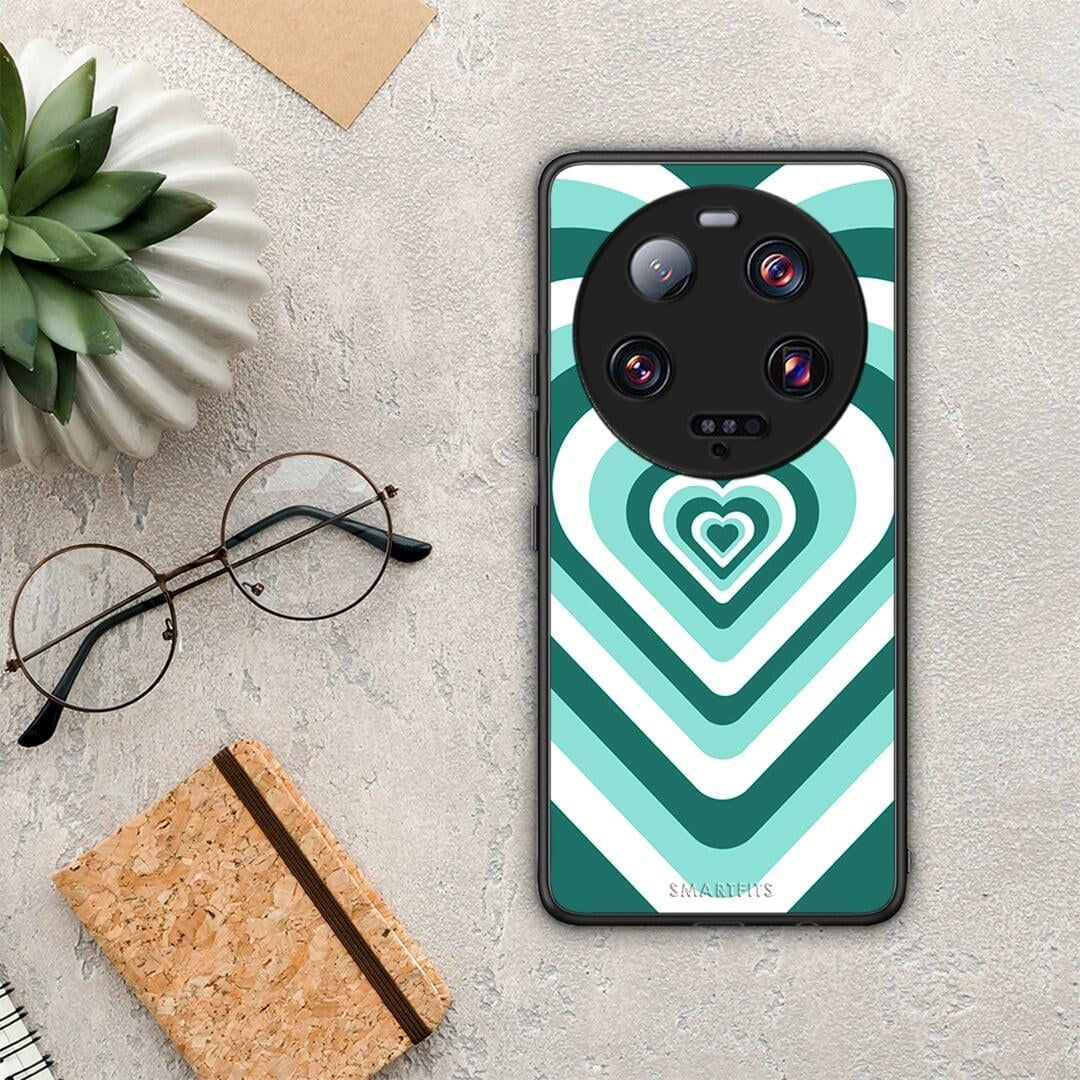Θήκη Xiaomi 13 Ultra Green Hearts από τη Smartfits με σχέδιο στο πίσω μέρος και μαύρο περίβλημα | Xiaomi 13 Ultra Green Hearts Case with Colorful Back and Black Bezels