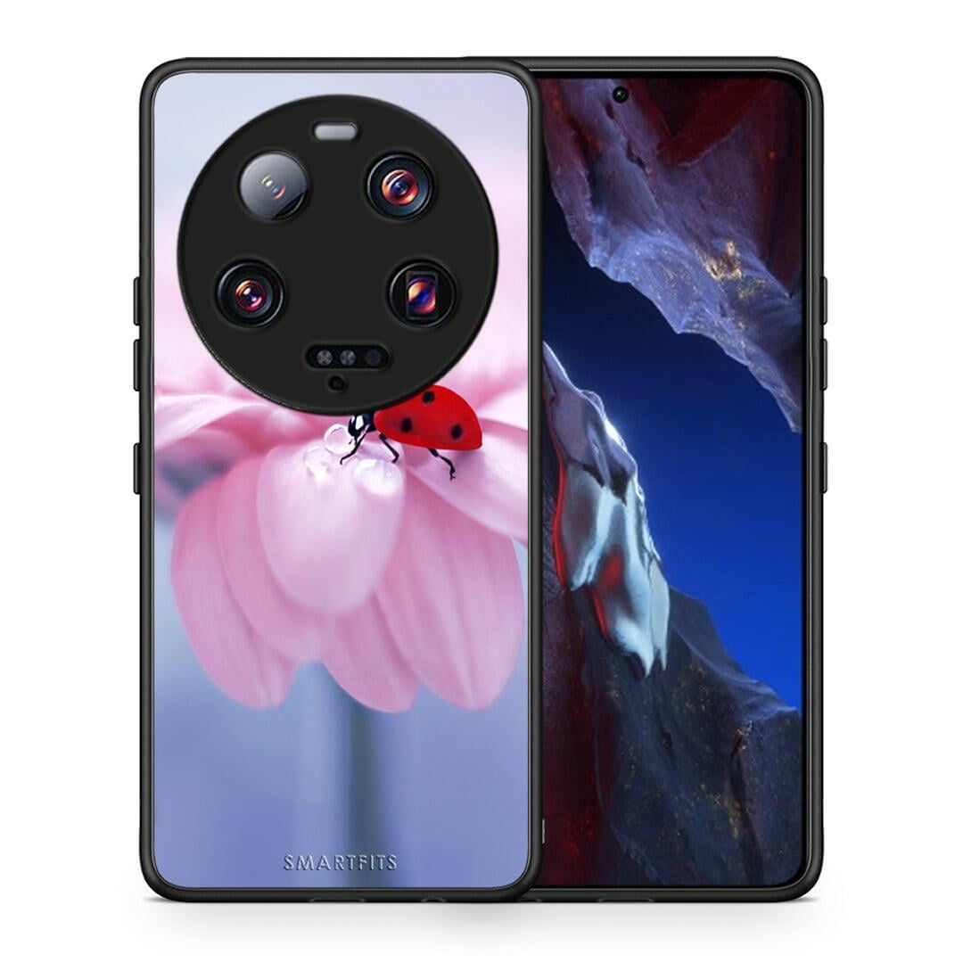 Θήκη Xiaomi 13 Ultra Ladybug Flower από τη Smartfits με σχέδιο στο πίσω μέρος και μαύρο περίβλημα | Xiaomi 13 Ultra Ladybug Flower Case with Colorful Back and Black Bezels