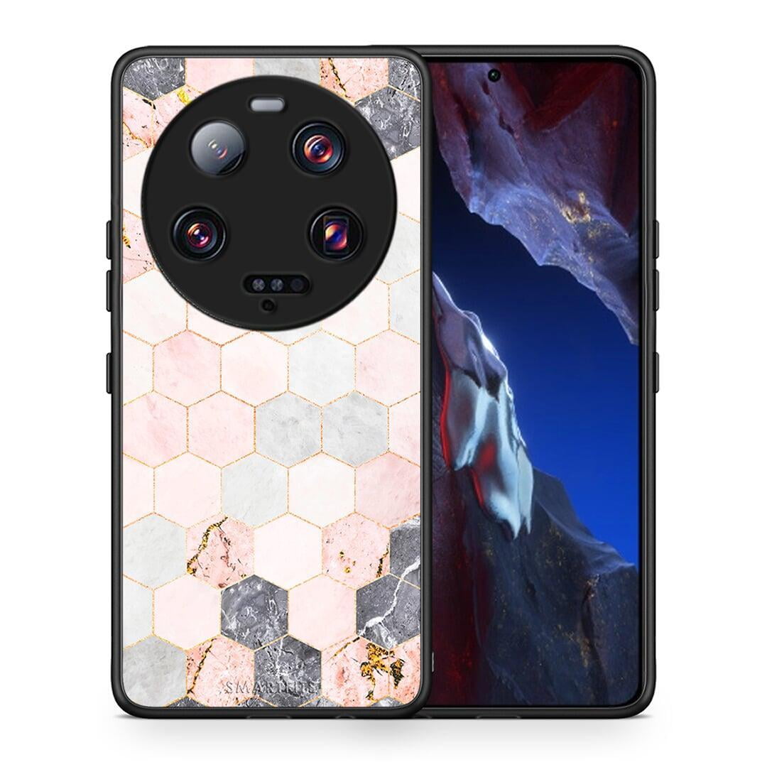 Θήκη Xiaomi 13 Ultra Marble Hexagon Pink από τη Smartfits με σχέδιο στο πίσω μέρος και μαύρο περίβλημα | Xiaomi 13 Ultra Marble Hexagon Pink Case with Colorful Back and Black Bezels