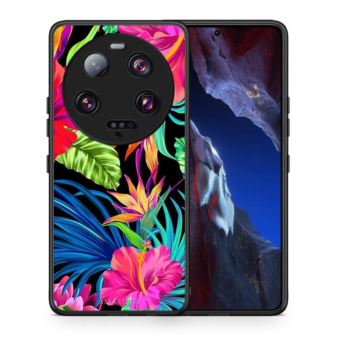 Θήκη Xiaomi 13 Ultra Tropical Flowers από τη Smartfits με σχέδιο στο πίσω μέρος και μαύρο περίβλημα | Xiaomi 13 Ultra Tropical Flowers Case with Colorful Back and Black Bezels