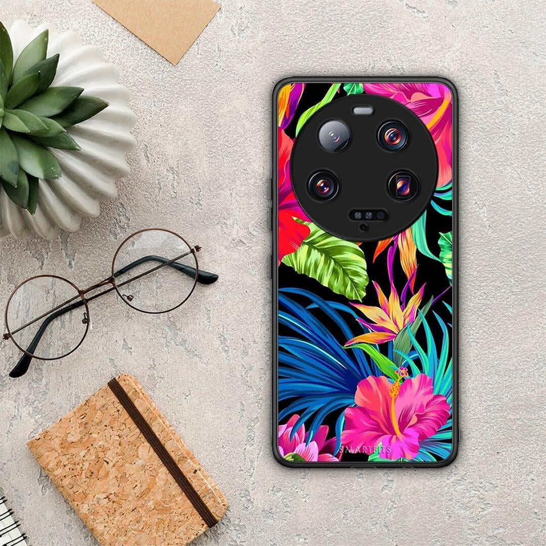 Θήκη Xiaomi 13 Ultra Tropical Flowers από τη Smartfits με σχέδιο στο πίσω μέρος και μαύρο περίβλημα | Xiaomi 13 Ultra Tropical Flowers Case with Colorful Back and Black Bezels