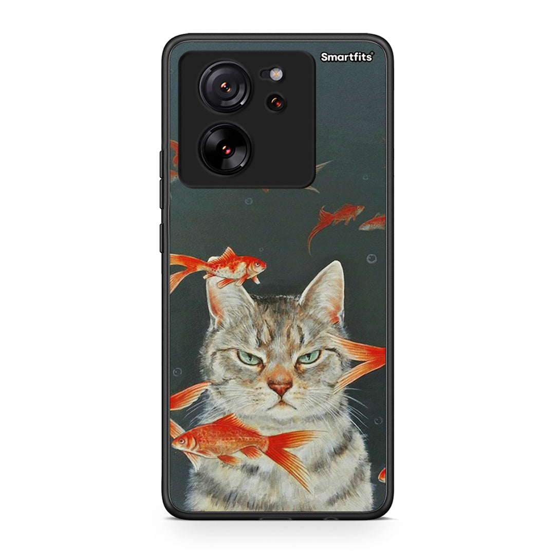 Xiaomi 13T Cat Goldfish θήκη από τη Smartfits με σχέδιο στο πίσω μέρος και μαύρο περίβλημα | Smartphone case with colorful back and black bezels by Smartfits