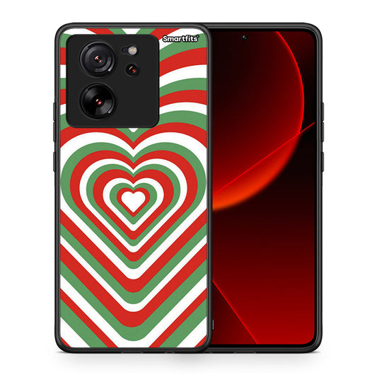 Θήκη Xiaomi 13T Christmas Hearts από τη Smartfits με σχέδιο στο πίσω μέρος και μαύρο περίβλημα | Xiaomi 13T Christmas Hearts case with colorful back and black bezels