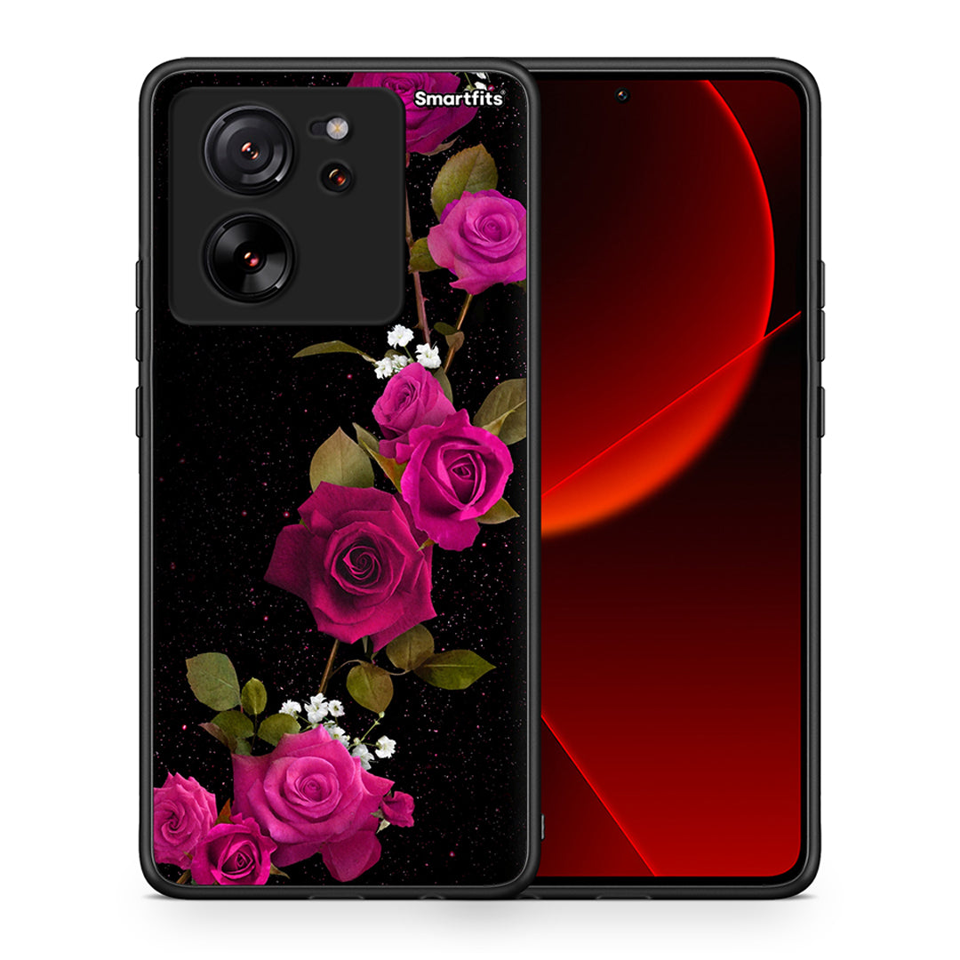 Θήκη Xiaomi 13T Red Roses Flower από τη Smartfits με σχέδιο στο πίσω μέρος και μαύρο περίβλημα | Xiaomi 13T Red Roses Flower case with colorful back and black bezels