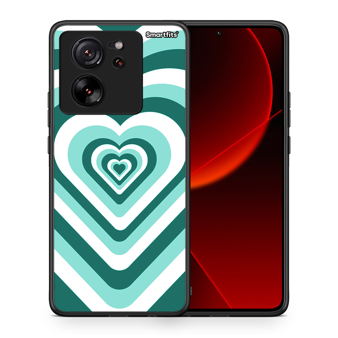 Θήκη Xiaomi 13T Green Hearts από τη Smartfits με σχέδιο στο πίσω μέρος και μαύρο περίβλημα | Xiaomi 13T Green Hearts case with colorful back and black bezels