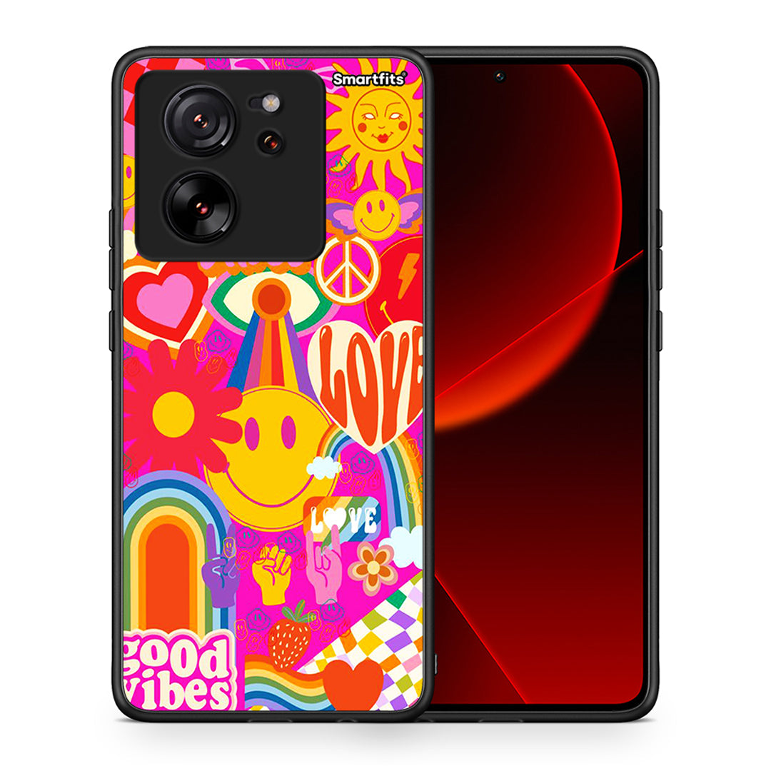 Θήκη Xiaomi 13T Hippie Love από τη Smartfits με σχέδιο στο πίσω μέρος και μαύρο περίβλημα | Xiaomi 13T Hippie Love case with colorful back and black bezels