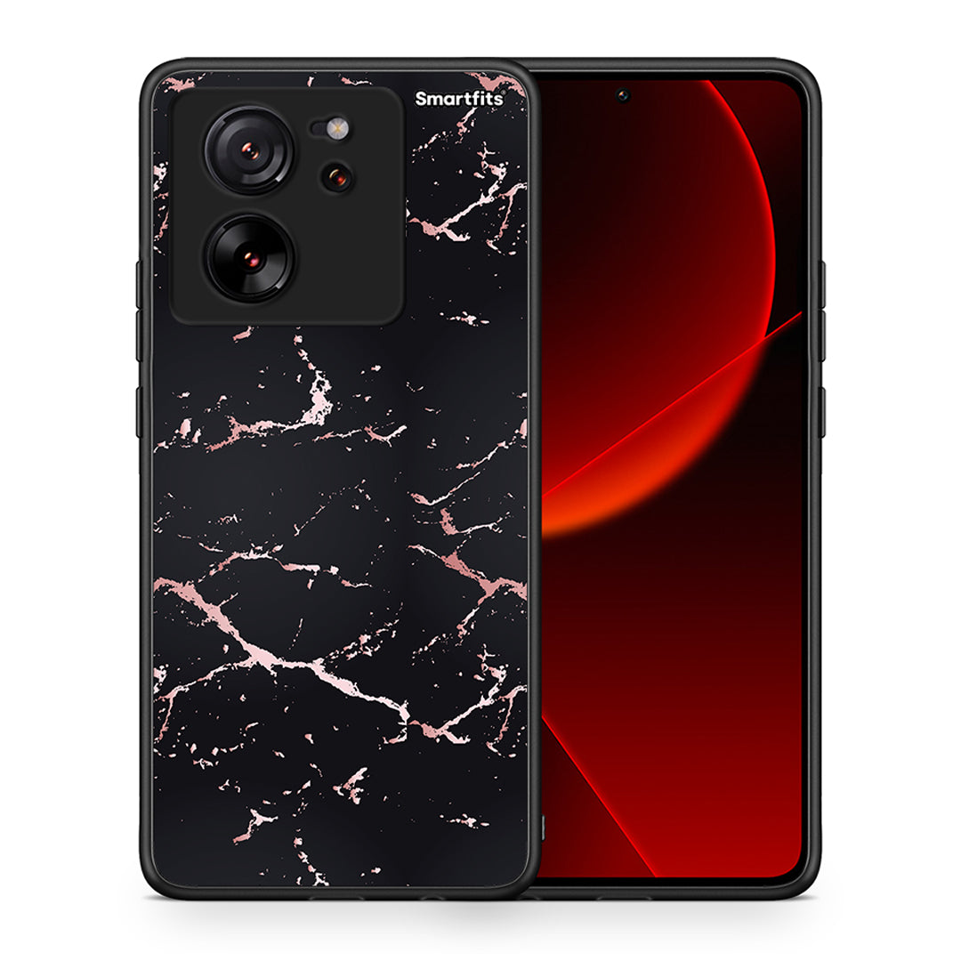 Θήκη Xiaomi 13T Black Rosegold Marble από τη Smartfits με σχέδιο στο πίσω μέρος και μαύρο περίβλημα | Xiaomi 13T Black Rosegold Marble case with colorful back and black bezels