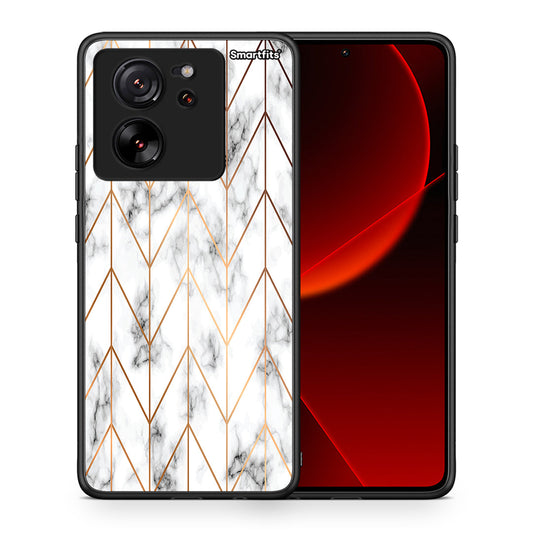 Θήκη Xiaomi 13T Gold Geometric Marble από τη Smartfits με σχέδιο στο πίσω μέρος και μαύρο περίβλημα | Xiaomi 13T Gold Geometric Marble case with colorful back and black bezels