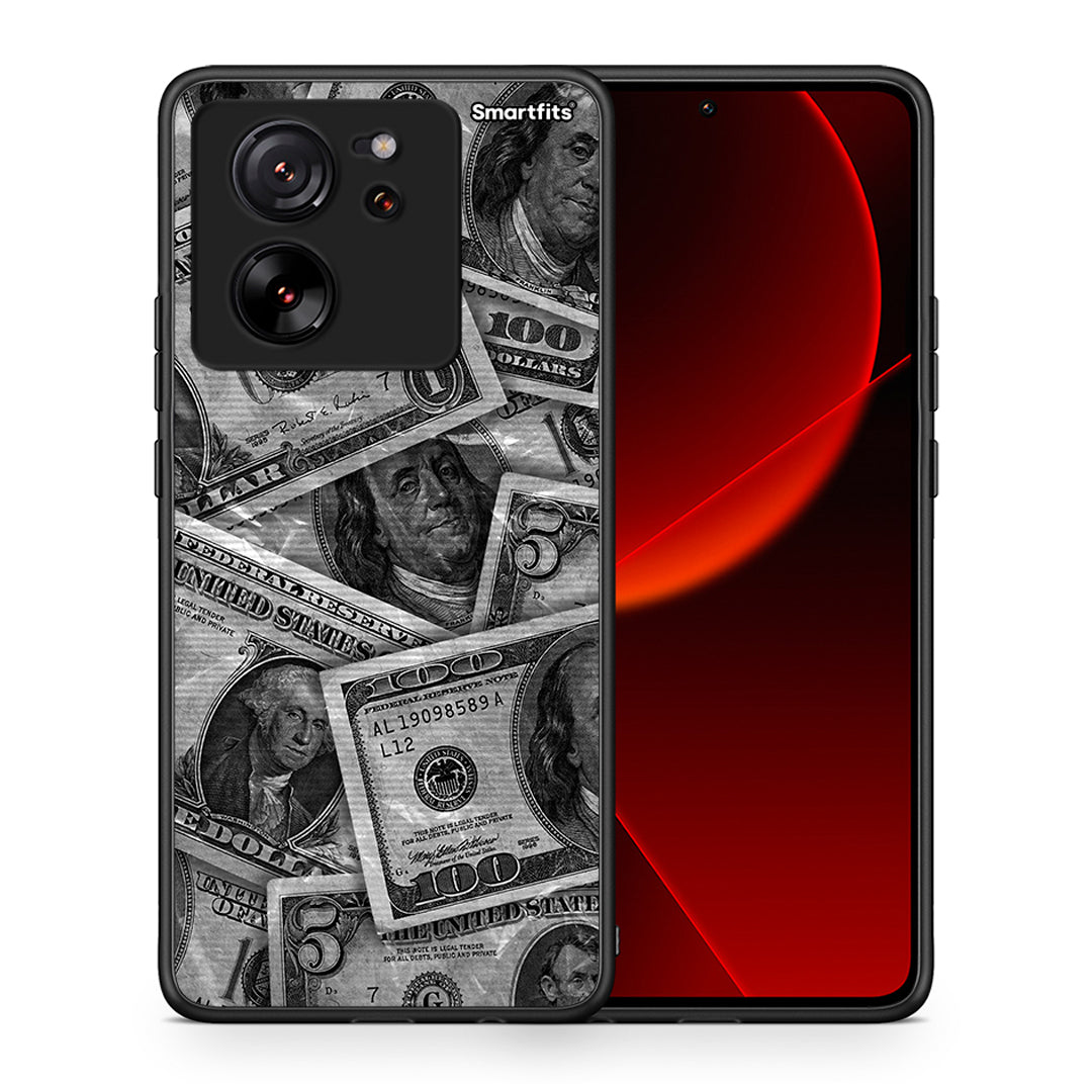 Θήκη Xiaomi 13T Money Dollars από τη Smartfits με σχέδιο στο πίσω μέρος και μαύρο περίβλημα | Xiaomi 13T Money Dollars case with colorful back and black bezels