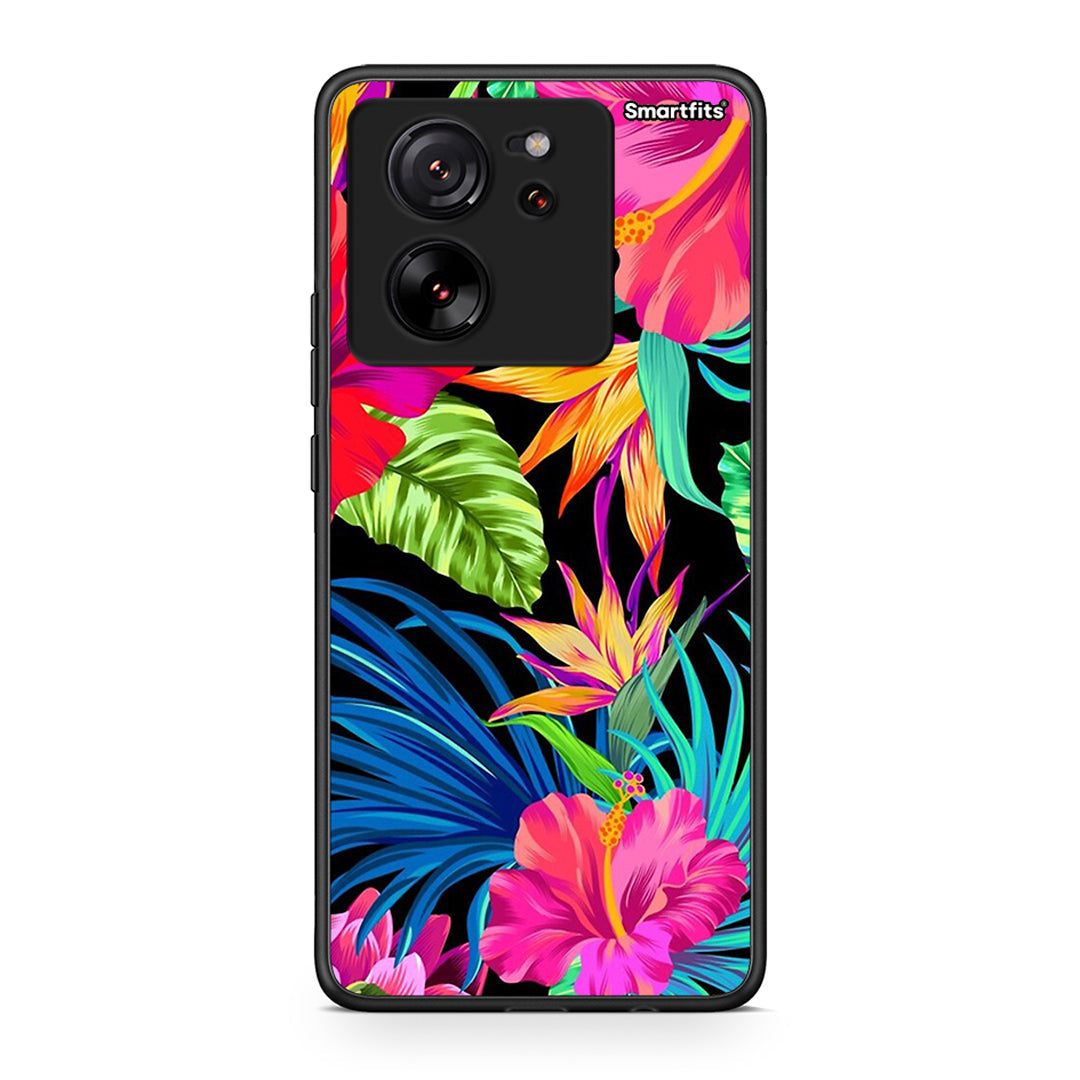 Xiaomi 13T Tropical Flowers θήκη από τη Smartfits με σχέδιο στο πίσω μέρος και μαύρο περίβλημα | Smartphone case with colorful back and black bezels by Smartfits