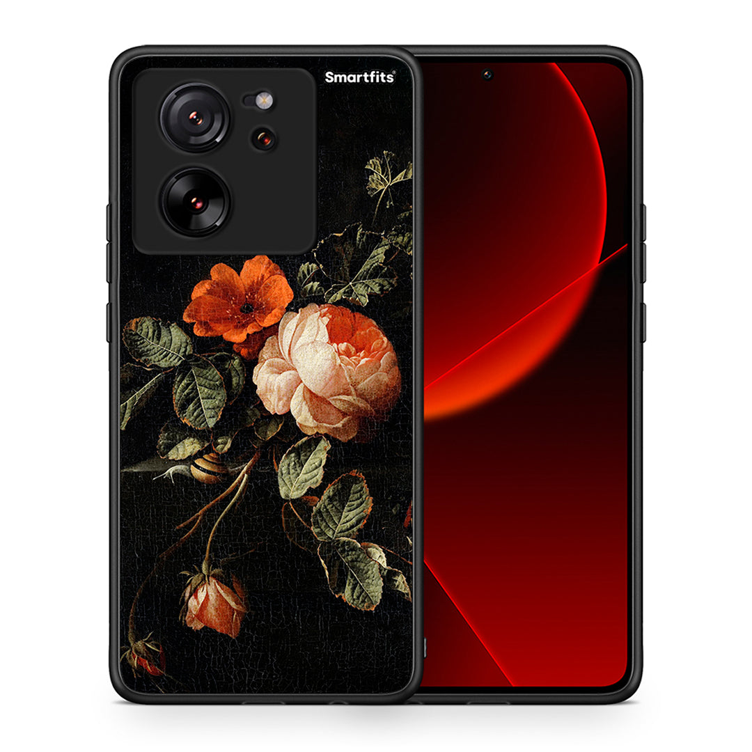 Θήκη Xiaomi 13T Vintage Roses από τη Smartfits με σχέδιο στο πίσω μέρος και μαύρο περίβλημα | Xiaomi 13T Vintage Roses case with colorful back and black bezels