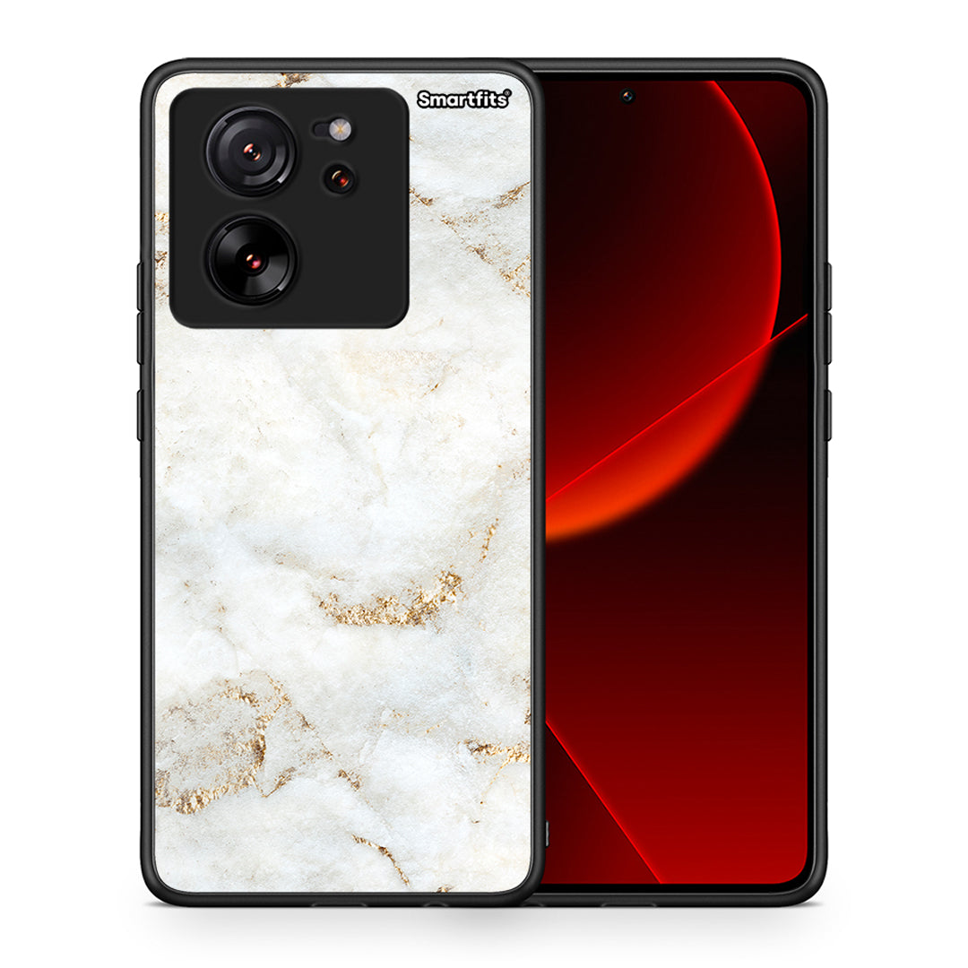 Θήκη Xiaomi 13T White Gold Marble από τη Smartfits με σχέδιο στο πίσω μέρος και μαύρο περίβλημα | Xiaomi 13T White Gold Marble case with colorful back and black bezels