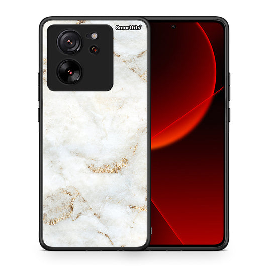 Θήκη Xiaomi 13T White Gold Marble από τη Smartfits με σχέδιο στο πίσω μέρος και μαύρο περίβλημα | Xiaomi 13T White Gold Marble case with colorful back and black bezels
