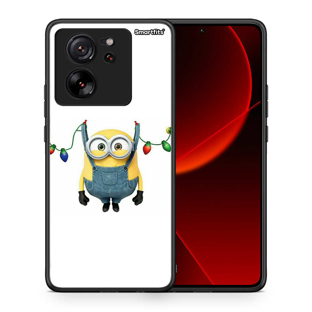 Θήκη Xiaomi 13T Xmas Minion Lights από τη Smartfits με σχέδιο στο πίσω μέρος και μαύρο περίβλημα | Xiaomi 13T Xmas Minion Lights case with colorful back and black bezels