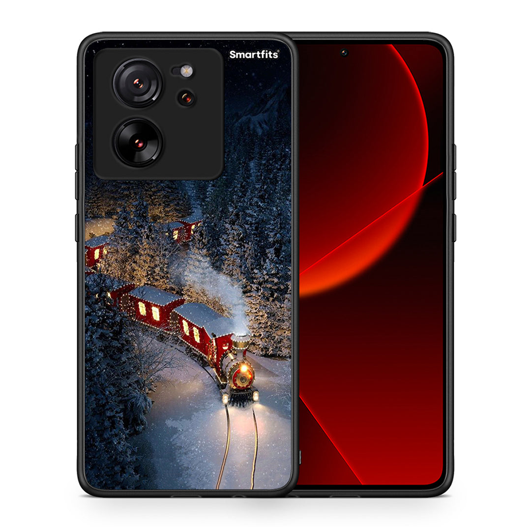 Θήκη Xiaomi 13T Xmas Train από τη Smartfits με σχέδιο στο πίσω μέρος και μαύρο περίβλημα | Xiaomi 13T Xmas Train case with colorful back and black bezels