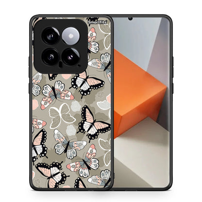 Θήκη Xiaomi 14 5G Butterflies Boho από τη Smartfits με σχέδιο στο πίσω μέρος και μαύρο περίβλημα | Xiaomi 14 5G Butterflies Boho case with colorful back and black bezels