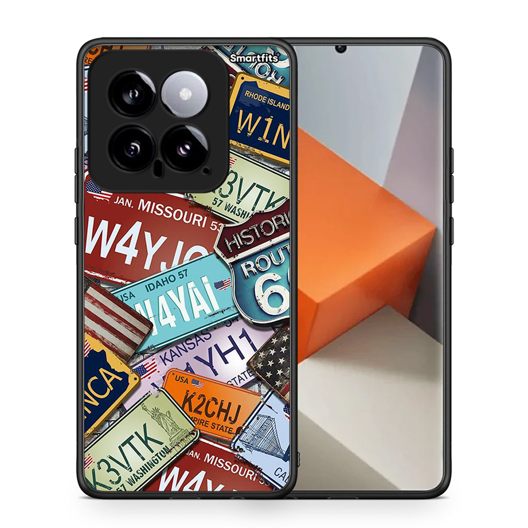 Θήκη Xiaomi 14 5G Car Plates από τη Smartfits με σχέδιο στο πίσω μέρος και μαύρο περίβλημα | Xiaomi 14 5G Car Plates case with colorful back and black bezels