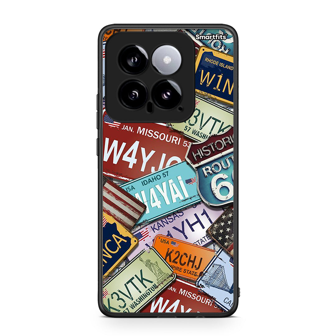 Xiaomi 14 5G Car Plates θήκη από τη Smartfits με σχέδιο στο πίσω μέρος και μαύρο περίβλημα | Smartphone case with colorful back and black bezels by Smartfits