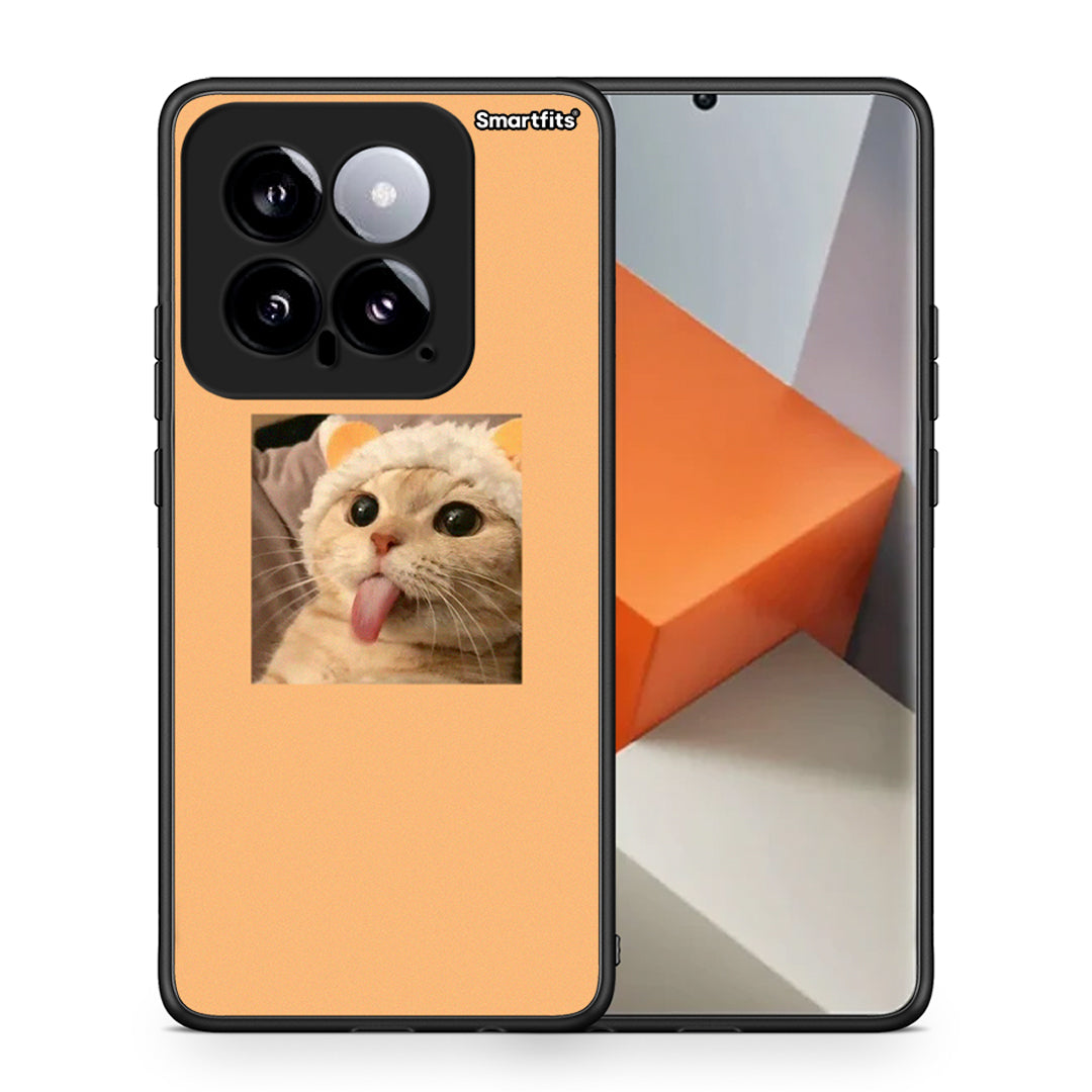 Θήκη Xiaomi 14 5G Cat Tongue από τη Smartfits με σχέδιο στο πίσω μέρος και μαύρο περίβλημα | Xiaomi 14 5G Cat Tongue case with colorful back and black bezels
