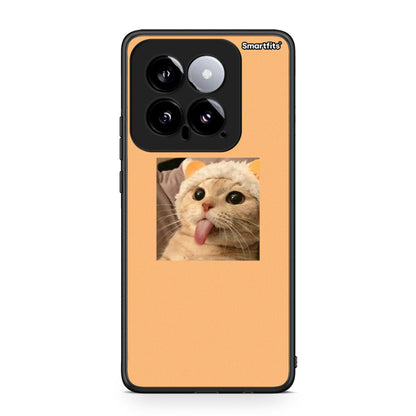 Xiaomi 14 5G Cat Tongue θήκη από τη Smartfits με σχέδιο στο πίσω μέρος και μαύρο περίβλημα | Smartphone case with colorful back and black bezels by Smartfits