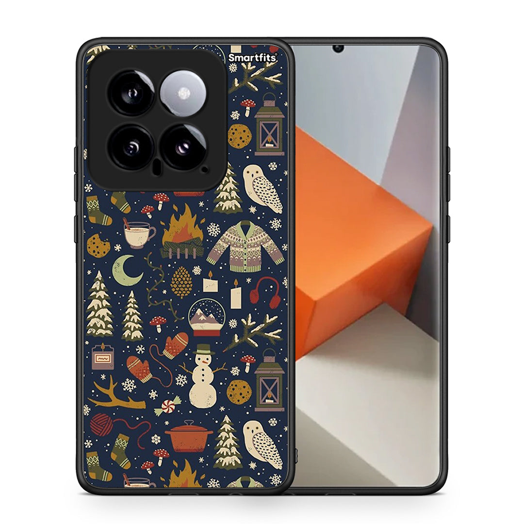 Θήκη Xiaomi 14 5G Christmas Elements από τη Smartfits με σχέδιο στο πίσω μέρος και μαύρο περίβλημα | Xiaomi 14 5G Christmas Elements case with colorful back and black bezels