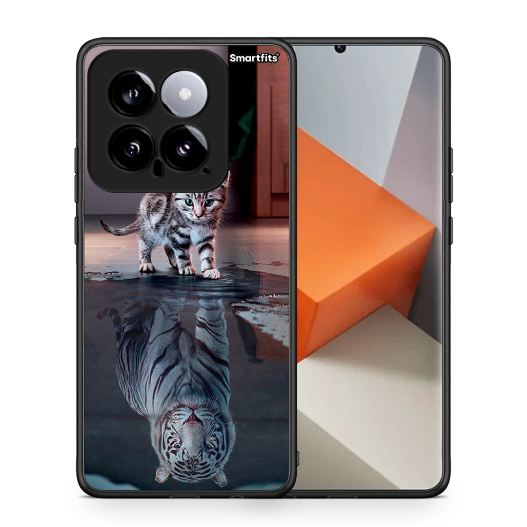 Θήκη Xiaomi 14 5G Tiger Cute από τη Smartfits με σχέδιο στο πίσω μέρος και μαύρο περίβλημα | Xiaomi 14 5G Tiger Cute case with colorful back and black bezels