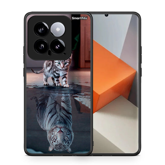 Θήκη Xiaomi 14 5G Tiger Cute από τη Smartfits με σχέδιο στο πίσω μέρος και μαύρο περίβλημα | Xiaomi 14 5G Tiger Cute case with colorful back and black bezels