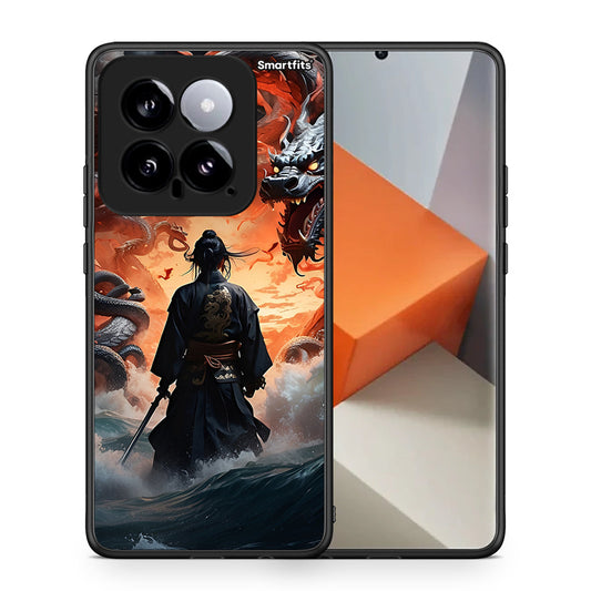Θήκη Xiaomi 14 5G Dragons Fight από τη Smartfits με σχέδιο στο πίσω μέρος και μαύρο περίβλημα | Xiaomi 14 5G Dragons Fight case with colorful back and black bezels