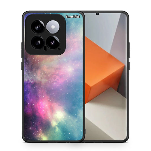 Θήκη Xiaomi 14 5G Rainbow Galaxy από τη Smartfits με σχέδιο στο πίσω μέρος και μαύρο περίβλημα | Xiaomi 14 5G Rainbow Galaxy case with colorful back and black bezels